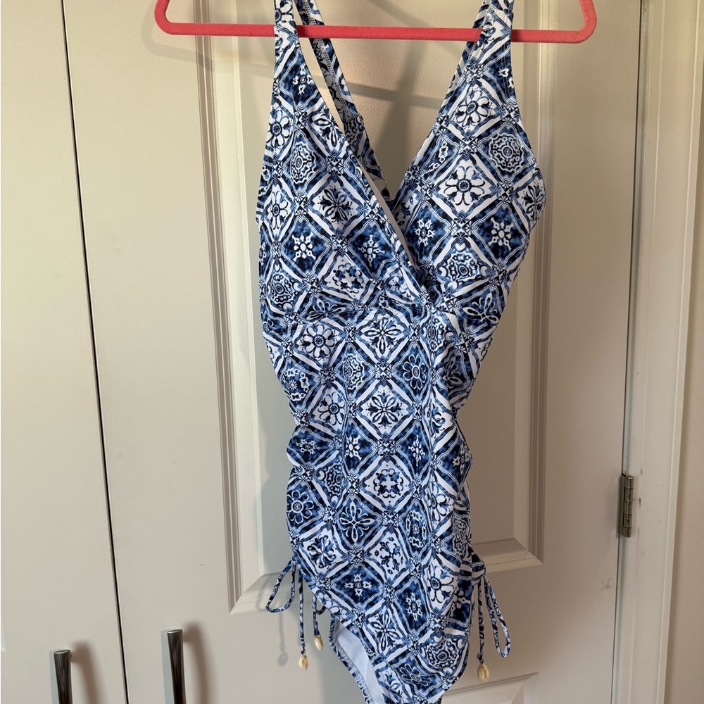 BloomChic Blue and White Kids One Piece Swimsuit